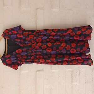Modcloth Red and Blue Floral Midi Dress Deep V-Neck, Flutter Sleeves, Pockets